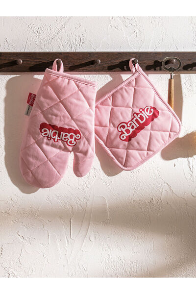 LC Waikiki Pembe Barbie Baskılı Fırın Eldiveni ve Tutaç