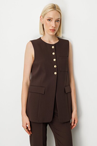 Ekol Buttoned Front Vest with Pocket 5007-25K Brown