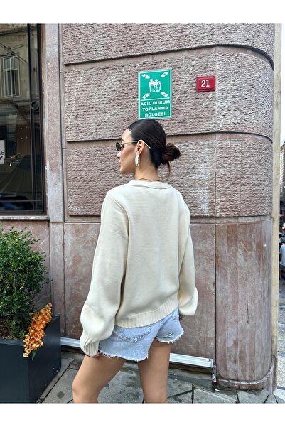 TOFİX textile Triko Winter Cardigan with Pockets and Collar Closure with Buttons