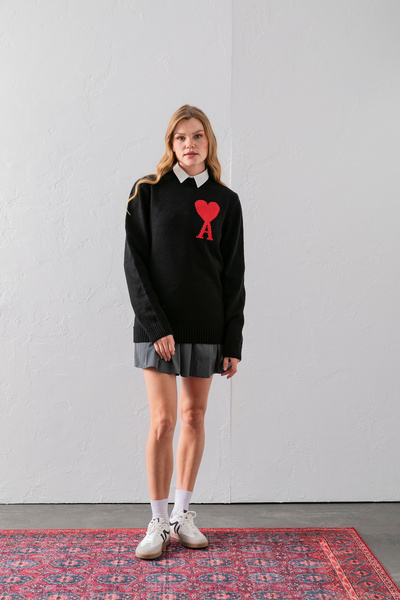 Wega Moda Crew Neck Heart Detail Knitwear Sweater - Comfortable and Stylish |   Quality Knitwear |   Trend Sweater, Knitwear Sweater