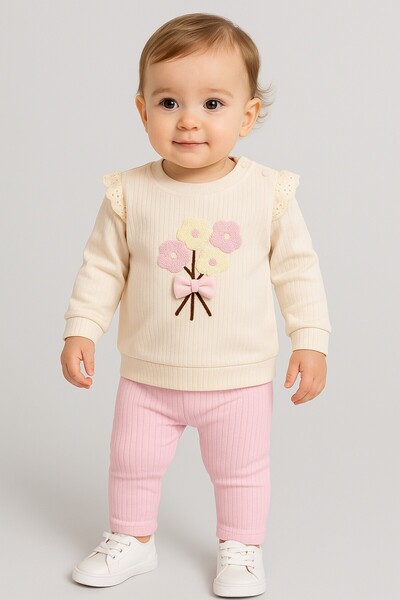 dinamik çocuk Baby Girl Süzene Daisy Bowknot 2-Piece Top and Bottom Set - Ribbed 2-Thread Seasonal 3-6-9-12 Months
