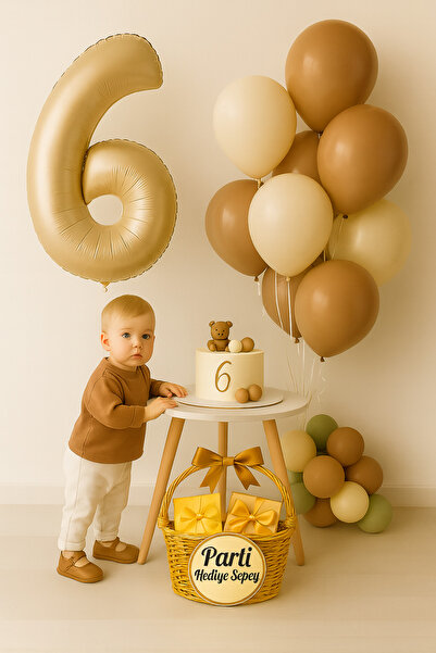 parti hediye sepeti Doğum Günü Balon Seti Rakam Folyo Kahverengi Beyaz | 1 Ya...
