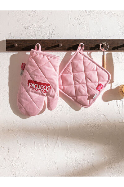 LC Waikiki Pembe Barbie Baskılı Fırın Eldiveni ve Tutaç