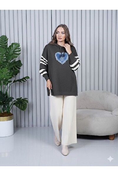 melita Women's Knitwear Hooded Tunic with Pants Knitted Bottom Top Set New Season