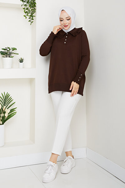 Pamuk Butik Women's Lace Detailed Mercerized Knitwear Tunic