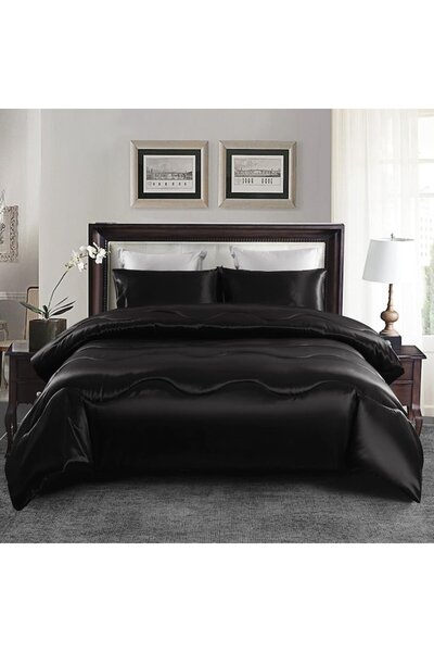 Luofanfei Bed Linen Set, Silk, 200 x 200 cm, 2 Pillowcases 80 x 80 cm, Black