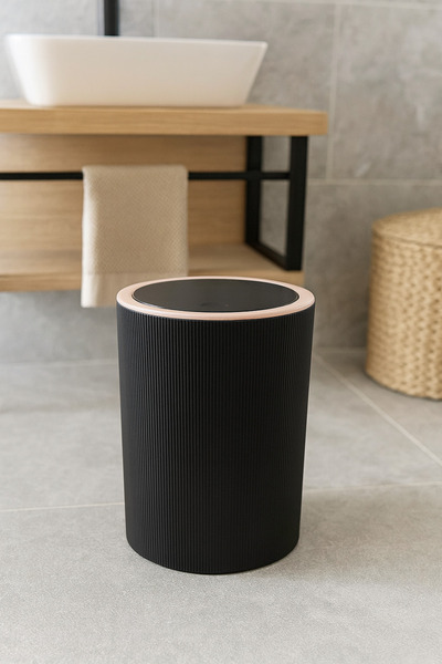 İndecor Houseware Coș de gunoi rotund pentru baie Liza cu dungi negre - Coș d...