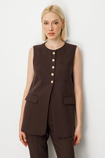 Ekol Buttoned Front Vest with Pocket 5007-25K Brown