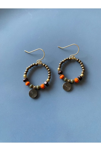 dela otantik Handmade Bohemian Beaded Hoop Earrings – Authentic Vintage Bijouterie Jewelry with Orange Detail