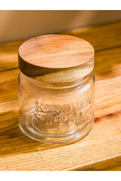 LC Waikiki Colorless Glass Jar with Wooden Lid 500 ml