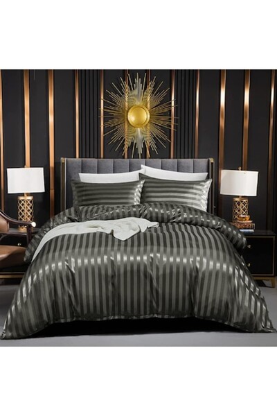 Luofanfei Satin Bed Linen Set, 200 x 220 cm, + Set of 2 Pillowcases 80 x 80 cm, Dark Grey