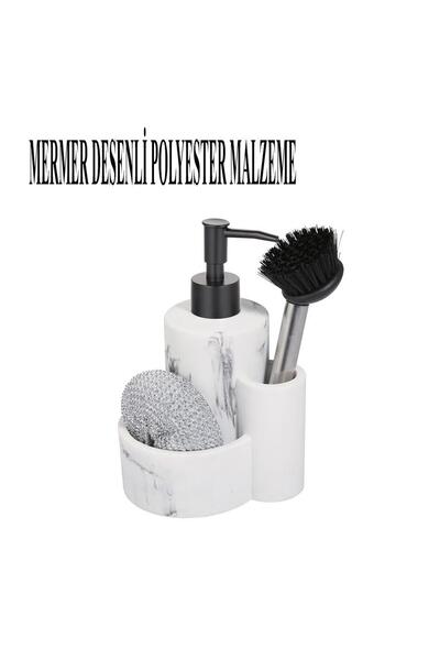 Altabi Δοχείο υγρού σαπουνιού από πολυεστέρα, θήκη για σφουγγάρι και βούρτσα νιπτήρα – Διακοσμητικό & ανθεκτικό