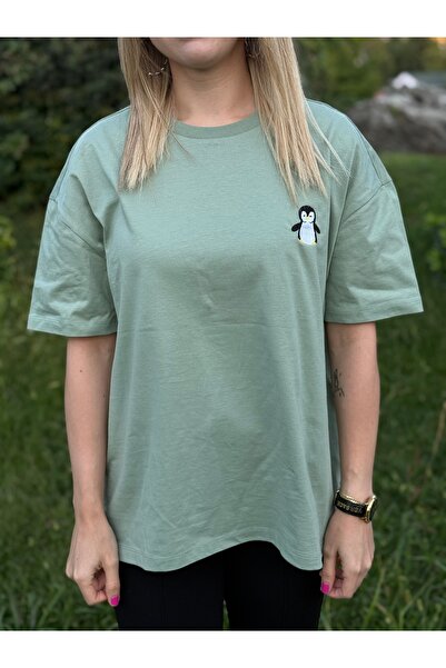 Atelier Masal Penguin Embroidered Women's Oversize Tshirt - Thick Fabric