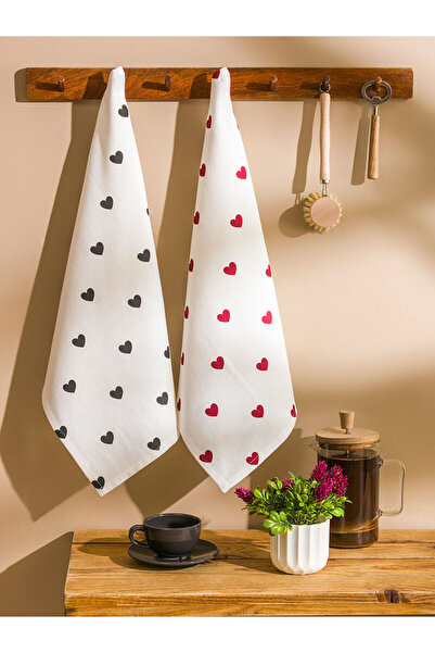 LC Waikiki Black Heart Printed Tea Towel Set of 2 40X50 cm