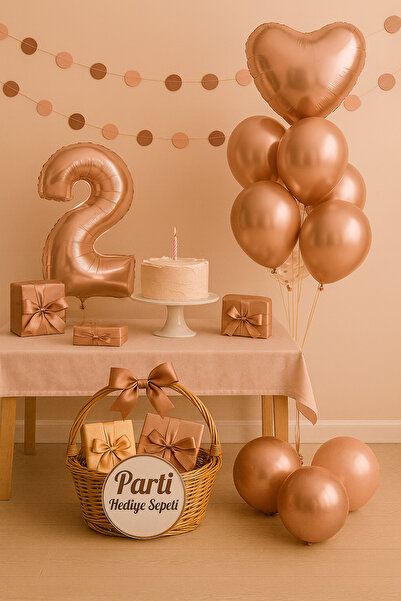 parti hediye sepeti Doğum Günü Balon Seti Rosegold Kalp Folyo | Rakam Balon v...