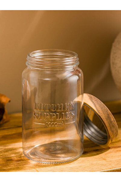 LC Waikiki Colorless Glass Jar with Wooden Lid 1000 ml