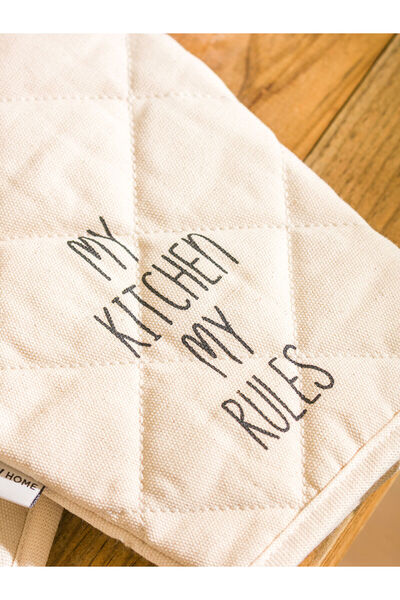 LC Waikiki Ekru Baskılı Fırın Eldiveni ve Tutaç