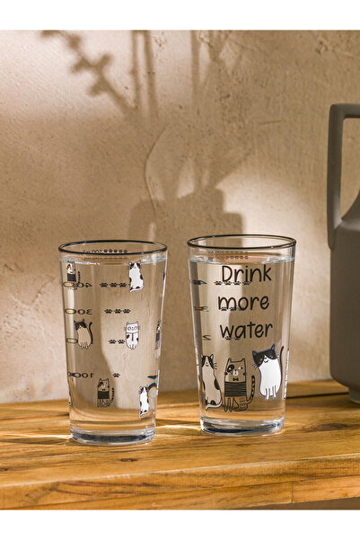 LC Waikiki Lcw Home Cat Printed Glass Cup Set of 2 570 ml (W5)