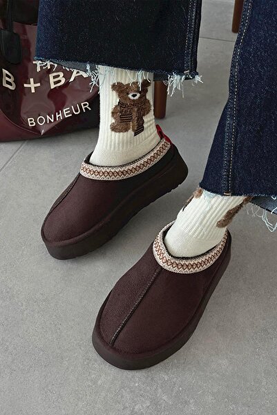 HVZ Exclusive Brown Suede Women's Thick Sole Fur Lined Ankle Boots Tefis