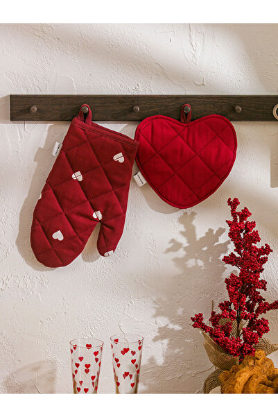 LC Waikiki Vizyon New Season Heart Printed Oven Gloves and Gloves