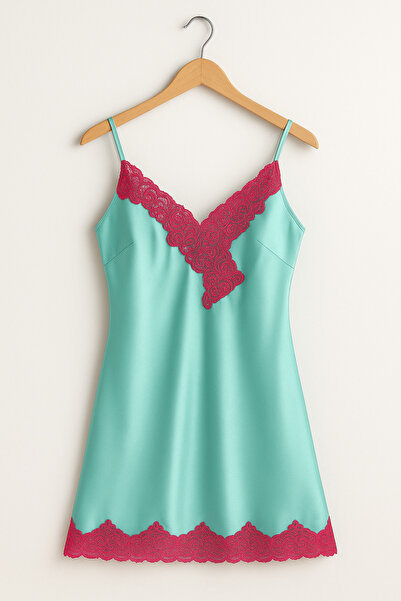 cherry queen Mint Green Satin Lace Batwing Sleeve Robe – Women's Stylish Home Wear & Nightgown Top