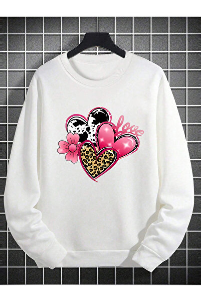 uyguntarz Unisex Love Hearts Printed Design Oversize Sweatshirt