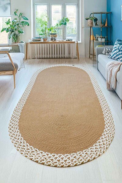 Decomia Home سجادة صالون بيضاوية منسوجة يدويًا من الجوت الحقيقي من سيلفا، سجادة مطبخ، سجادة ممر