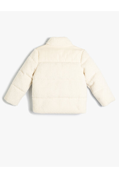 Koton Plush Jacket with Stand Collar and Zipper Pocket Detail