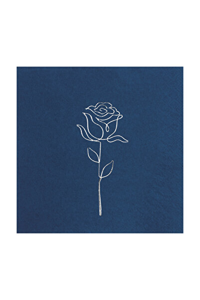 Story مناديل ورقية فضية مقاس 33 × 33 سم بنمط الورد، 16 قطعة باللون الأزرق الداكن