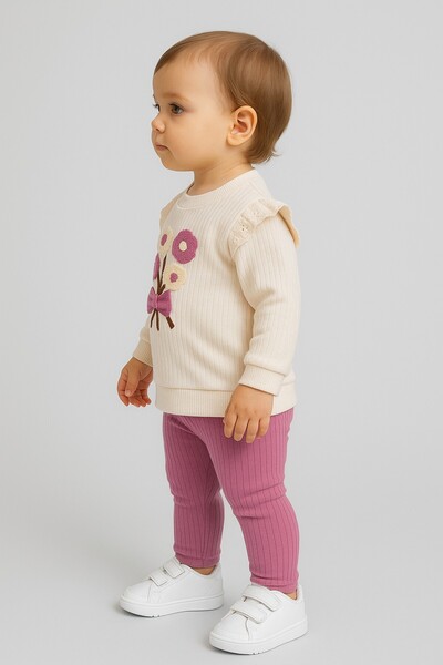 dinamik çocuk Baby Girl Süzene Daisy Bowknot 2-Piece Top and Bottom Set - Ribbed 2-Thread Seasonal 3-6-9-12 Months