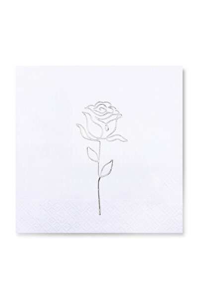 Story مناديل ورقية باللون الأبيض مقاس 33 × 33 سم منقوشة باللون الفضي 16 قطعة