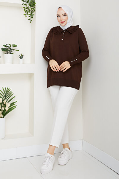 Pamuk Butik Women's Lace Detailed Mercerized Knitwear Tunic