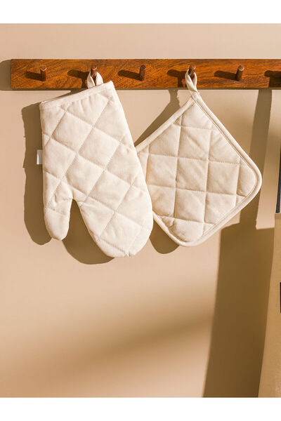LC Waikiki Ekru Baskılı Fırın Eldiveni ve Tutaç