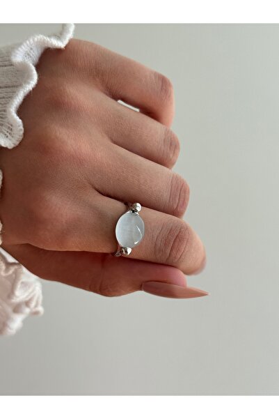 AYSHAN خاتم فضي اللون مرصع بالأحجار