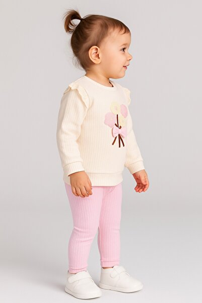 dinamik çocuk Baby Girl Süzene Daisy Bowknot 2-Piece Top and Bottom Set - Ribbed 2-Thread Seasonal 3-6-9-12 Months