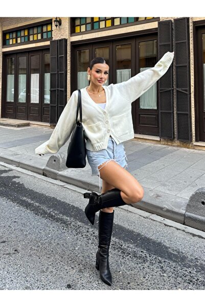 TOFİX textile Triko Winter Cardigan with Pockets and Collar Closure with Buttons