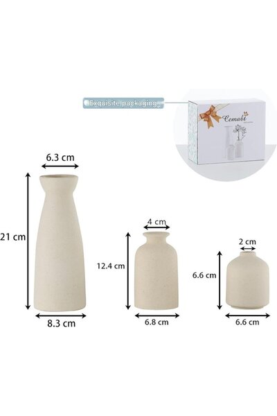 CEMABT Ceramic Vases, Minimalist, Elegant, Easy to Clean, Versatile, Cream, Set of 3 Pieces