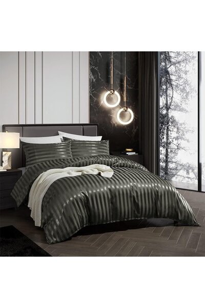 Luofanfei Satin Bed Linen Set, 200 x 220 cm, + Set of 2 Pillowcases 80 x 80 cm, Dark Grey
