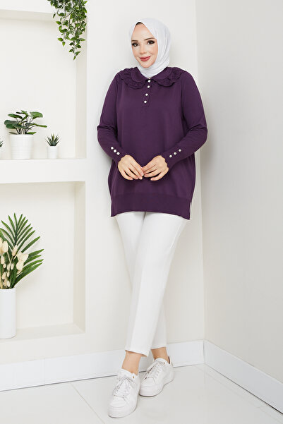 Pamuk Butik Women's Lace Detailed Mercerized Knitwear Tunic
