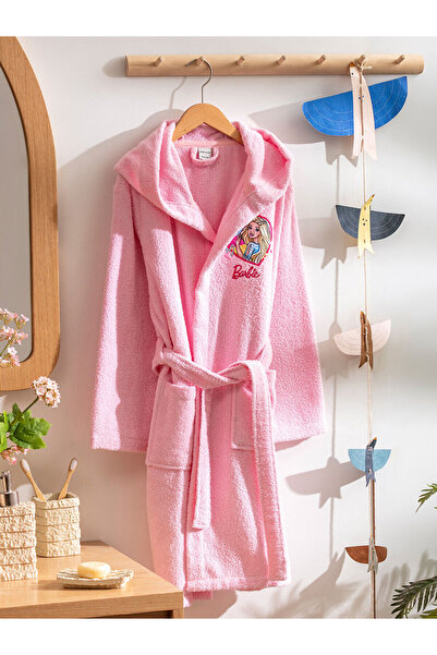 LC Waikiki Pink Barbie Embroidered Girl's Bathrobe