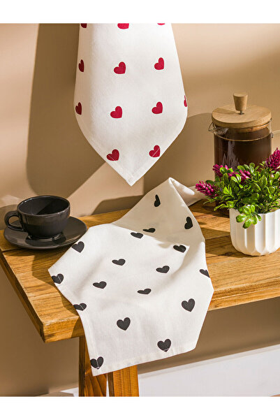 LC Waikiki Black Heart Printed Tea Towel Set of 2 40X50 cm