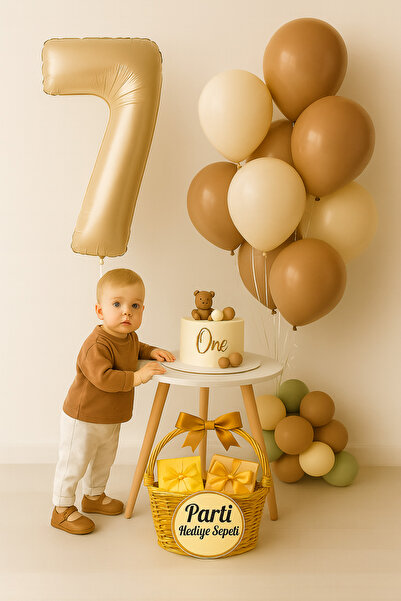 parti hediye sepeti Doğum Günü Balon Seti Rakam Folyo Kahverengi Beyaz | 1 Ya...