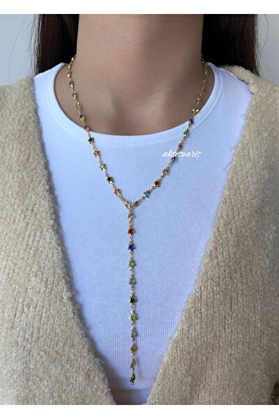 aksesuaris Yıldız Taşlı Gold Dekolte Y Kolye