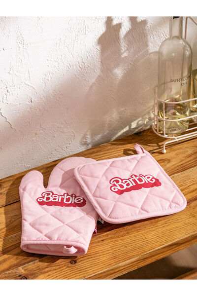 LC Waikiki Pembe Barbie Baskılı Fırın Eldiveni ve Tutaç
