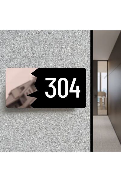 zafrakreklam Horizontal 10X20 cm Composite -Laser Bronze Plexiglass Building - Room -Apartment Hotel Office Door (Number 304)