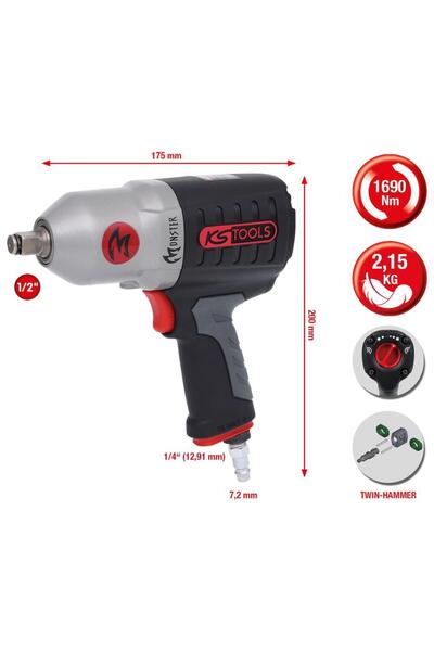 KS Tools Șurubelniță pneumatică de impact MONSTER 1/2", 1690 Nm