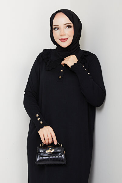 Pamuk Butik Women's Mercerized Knitwear Dress with Lace Collar