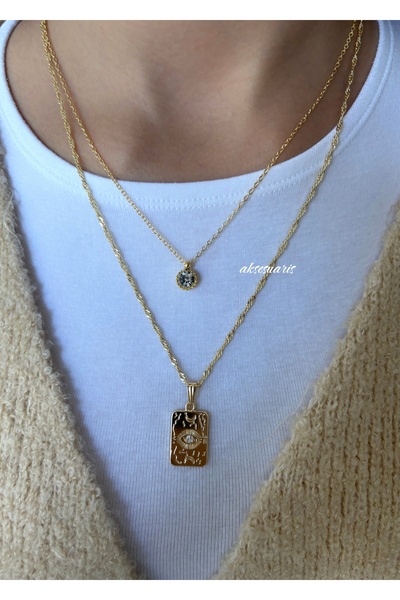 aksesuaris Egypt Model Zircon Stone 2-Piece Gold Necklace Combination