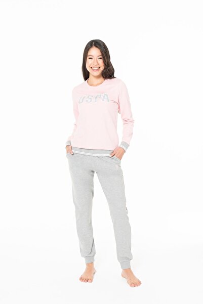 U.S. Polo Assn. 20117 Set de pijamale pentru femei, roz, cu gât rotund, cu mâ...