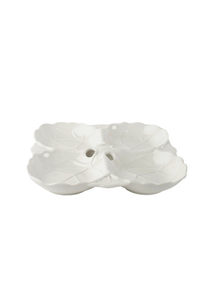 SQUALO Squalo - Elegant 4-Compartment Leaf-Shaped Serving Dish (Porcelain) with Contemporary Design, White - 3.5x25x25 cm